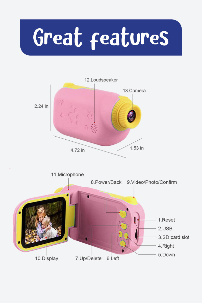 CÁMARA DIGITAL DE JUGUETE PARA NIÑOS Y GRABADORA DE VÍDEO